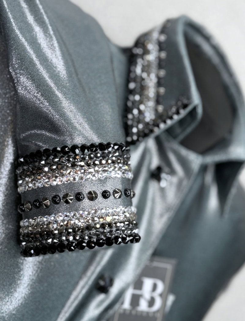 GLITZY Dark Silver Melted Metals Stretch Day Shirt