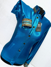 GLITZY Ocean Turquoise Melted Metals w/ Brown Stretch Day Shirt