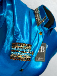 GLITZY Ocean Turquoise Melted Metals w/ Brown Stretch Day Shirt