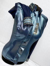 GLITZY BREEZY Steel Blue w/ Navy Melted Metals Stretch Day Shirt