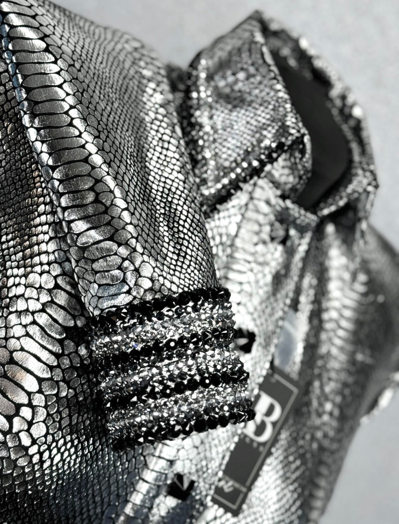 GLITZY Silver and Black Snakeskin Stretch Spandex Day Shirt