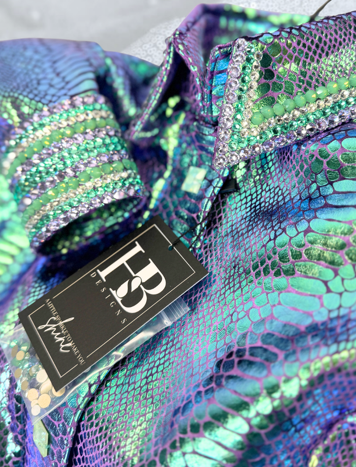 GLITZY Purple, Mint & Seafoam Snakeskin Stretch Spandex Day Shirt