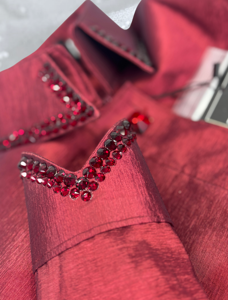 SIMPLY Iridescent Burgundy Stretch Taffeta Day Shirt