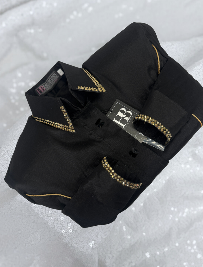 SIMPLY Black & Gold Stretch Taffeta Day Shirt
