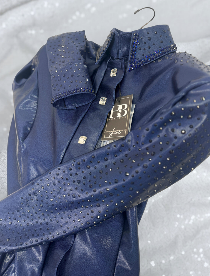 SIMPLY+ Navy Melted Metals Stretch Spandex Day Shirt