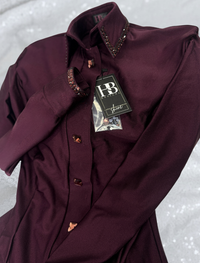 SIMPLY Aubergine Shiny Spandex Day Shirt 1153