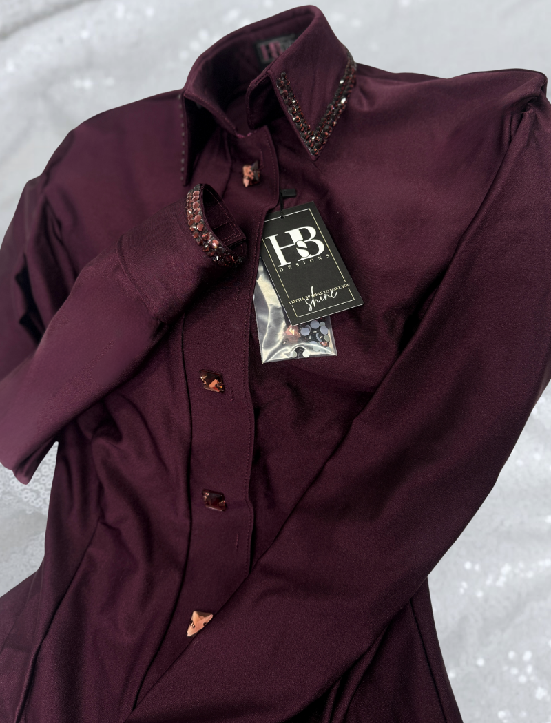 SIMPLY Aubergine Shiny Spandex Day Shirt 1153