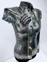 GLITZY Silver and Black Snakeskin Stretch Spandex Day Shirt
