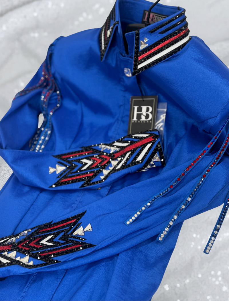 GLAM Red, White, Blue and Black Stretch Taffeta Day Shirt