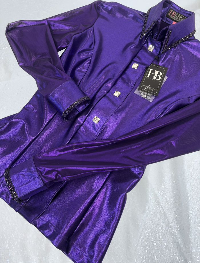 SIMPLY BREEZY Royal Purple Melted Metals Spandex Day Shirt 1397