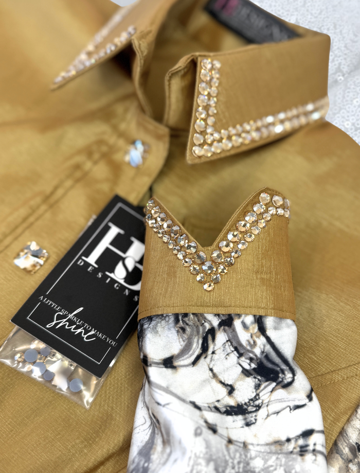 SIMPLY+ Gold w/ Marbled Sleeve Stretch Taffeta Day Shirt 1398