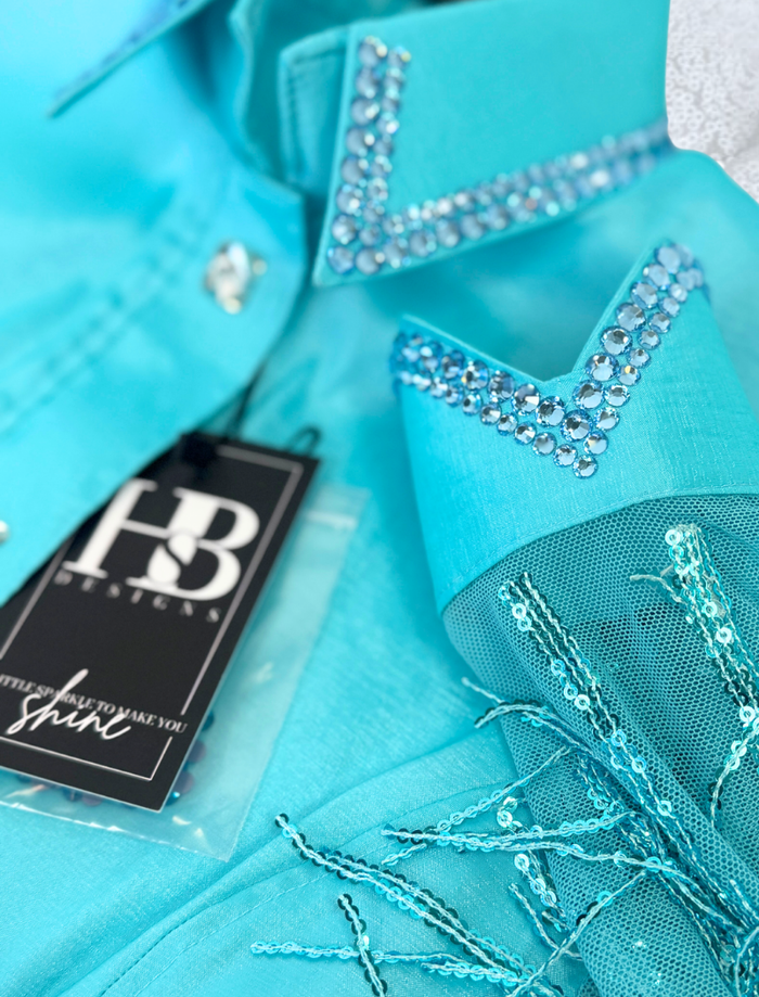 SIMPLY BREEZY Aqua Fringe Mesh Stretch Taffeta Day Shirt 1400