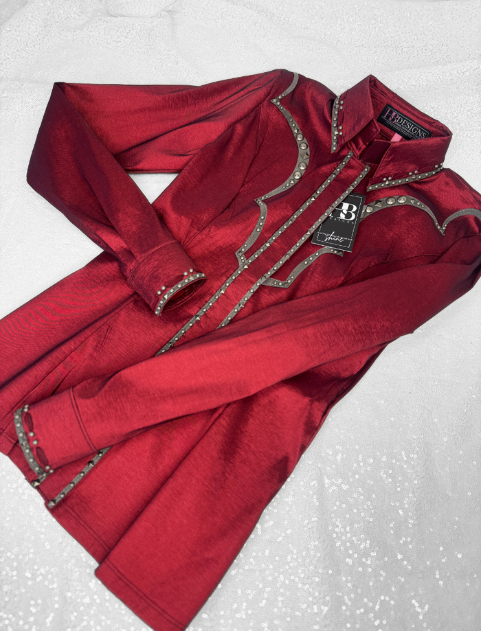 SOUTHWESTERN Iridescent Burgundy & Grey Stretch Taffeta Day Shirt 1403