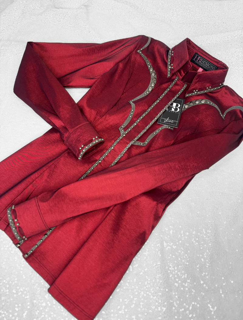 SOUTHWESTERN Iridescent Burgundy & Grey Stretch Taffeta Day Shirt 1403