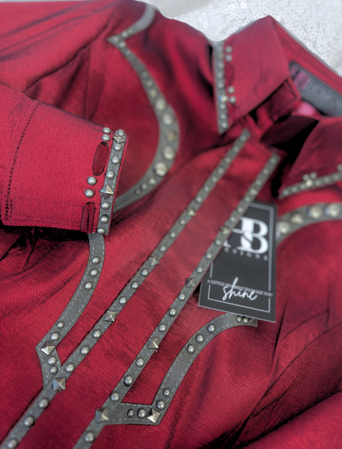 SOUTHWESTERN Iridescent Burgundy & Grey Stretch Taffeta Day Shirt 1403