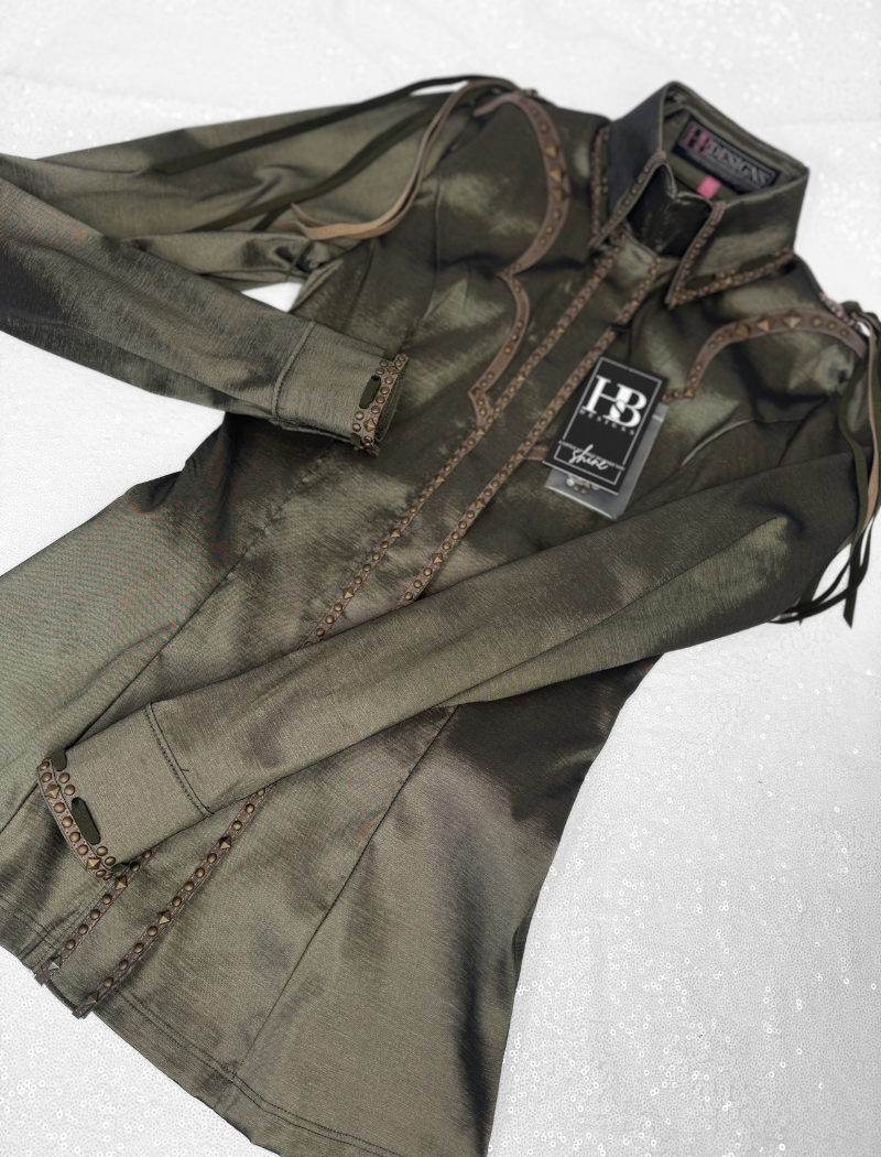 SOUTHWESTERN Olive Grove & Taupe Stretch Taffeta Day Shirt 1404