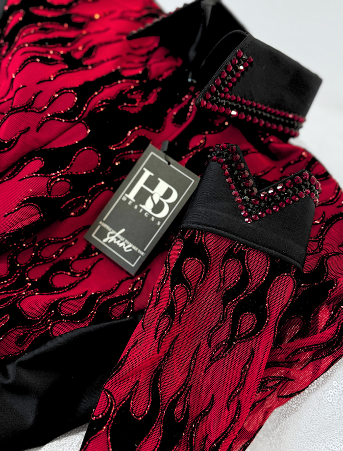 SIMPLY+ BREEZY Black & Red Flames Matte Black Spandex Day Shirt 1405