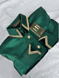 SIMPLY Bright Emerald and Gold Stretch Taffeta Day Shirt 1412