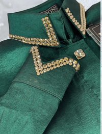 SIMPLY Bright Emerald and Gold Stretch Taffeta Day Shirt 1412