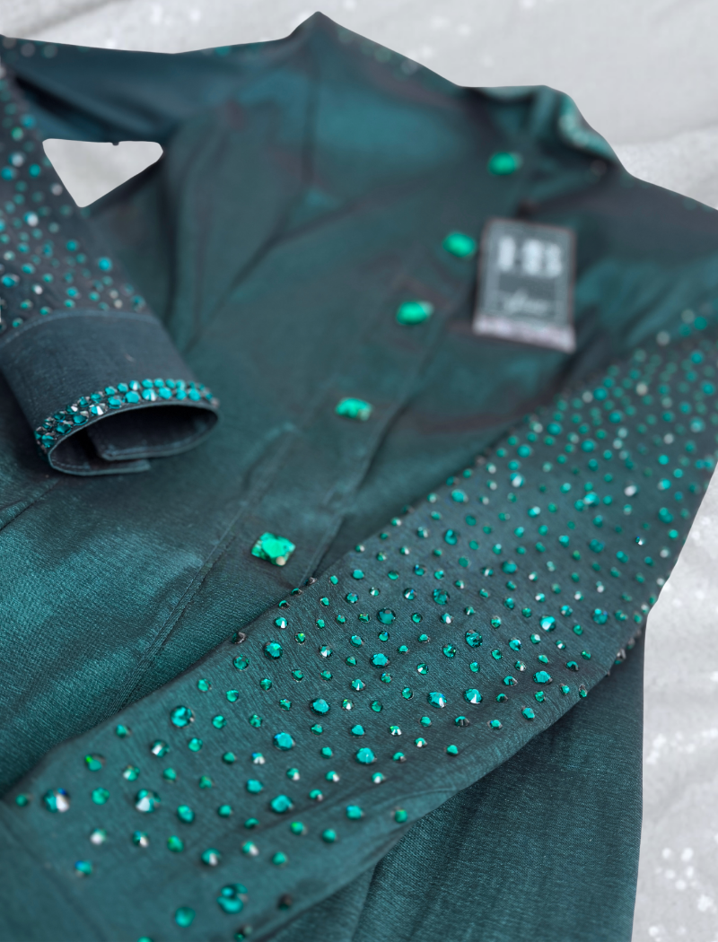 SIMPLY+ Emerald Green Stretch Taffeta Day Shirt 1378