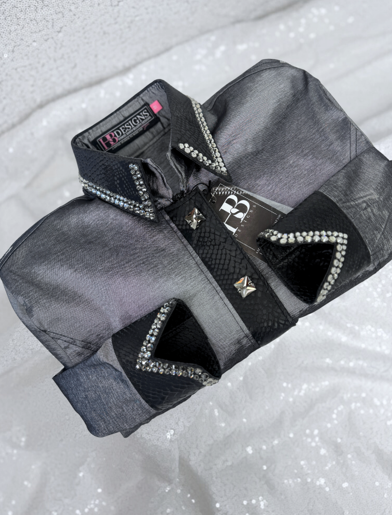 SIMPLY Gunmetal w/ Black Snakeskin Contrast Stretch Taffeta Day Shirt 1396
