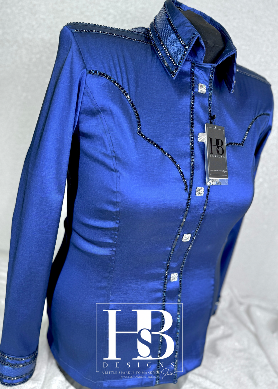 GLAM YOKED Navy Monochromatic Stretch Taffeta Day Shirt 1268