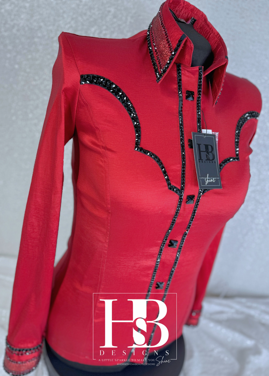 GLAM YOKED Classic Red & Black Stretch Taffeta Day Shirt 1269