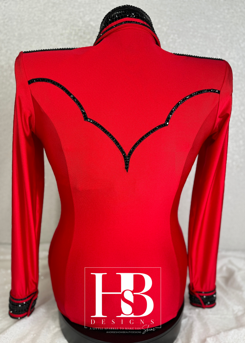 GLAM YOKED BRIGHT Red & Black Stretch Shiny Spandex Day Shirt