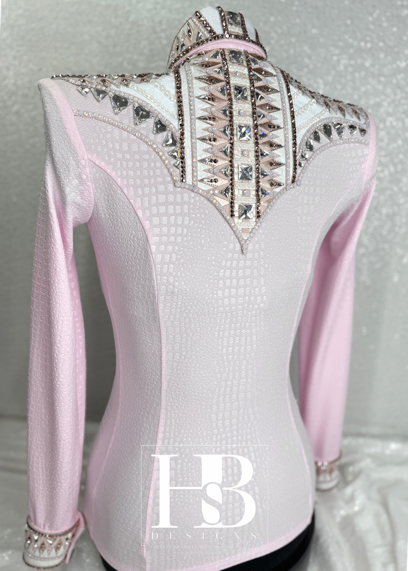 GLAM YOKED Baby Pink, Rose Gold and White Stretch Spandex Day Shirt