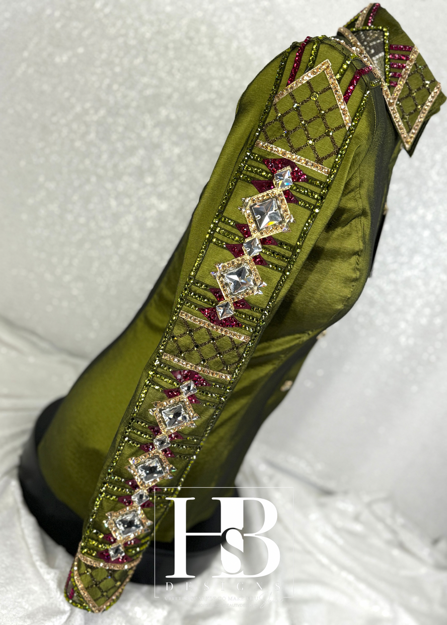 GLAM Bright Olive, Raspberry, Camel and Champagne Stretch Taffeta Day Shirt 1333