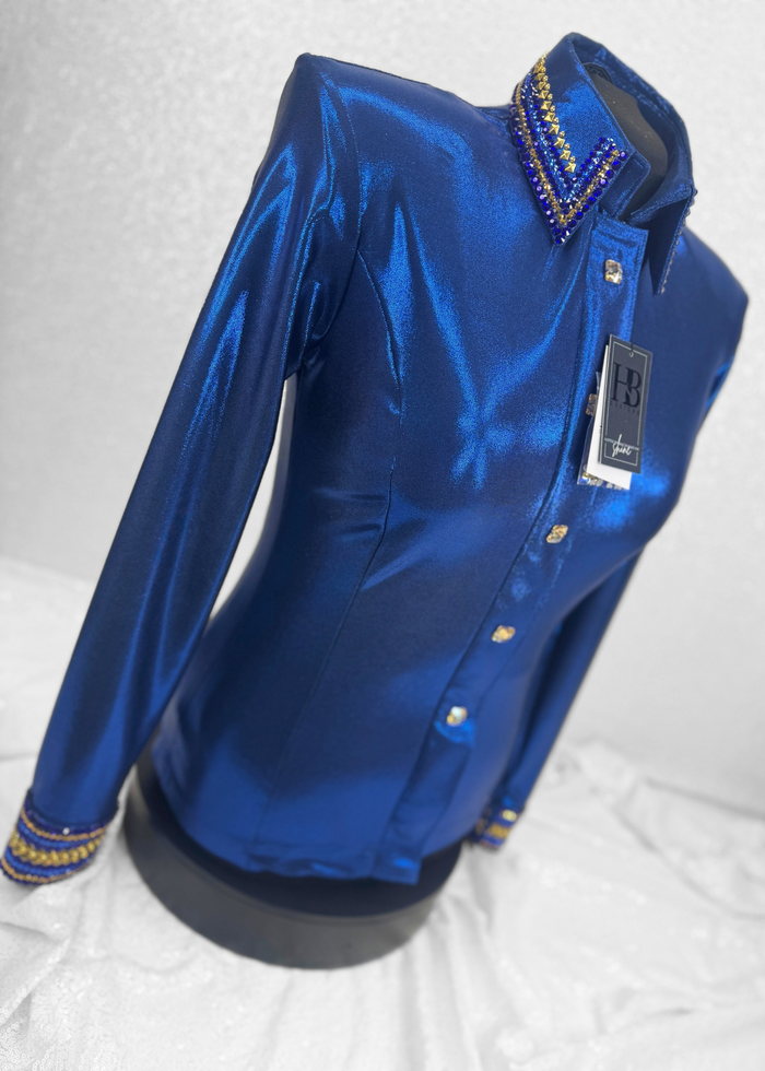 GLITZY Royal Navy and Gold Melted Metals Stretch Day Shirt