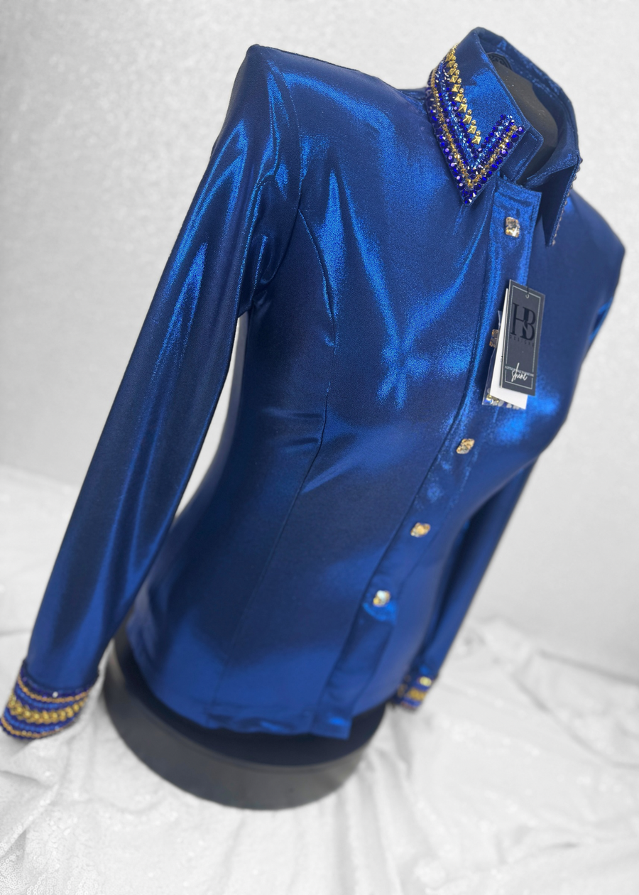 *GLITZY Royal Navy and Gold Melted Metals Stretch Day Shirt 1214