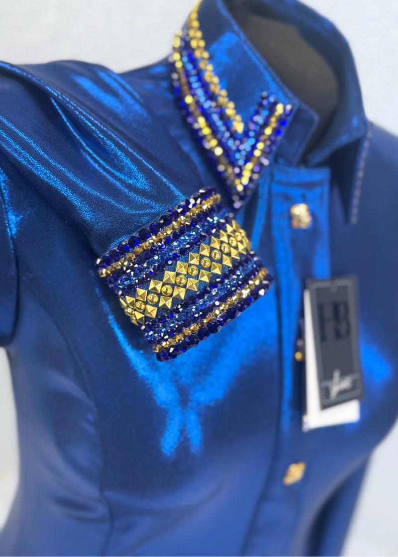 GLITZY Royal Navy and Gold Melted Metals Stretch Day Shirt