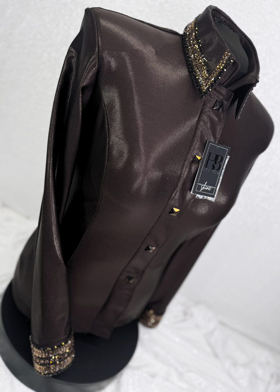 GLITZY Espresso Brown Melted Metals Stretch Day Shirt 1240