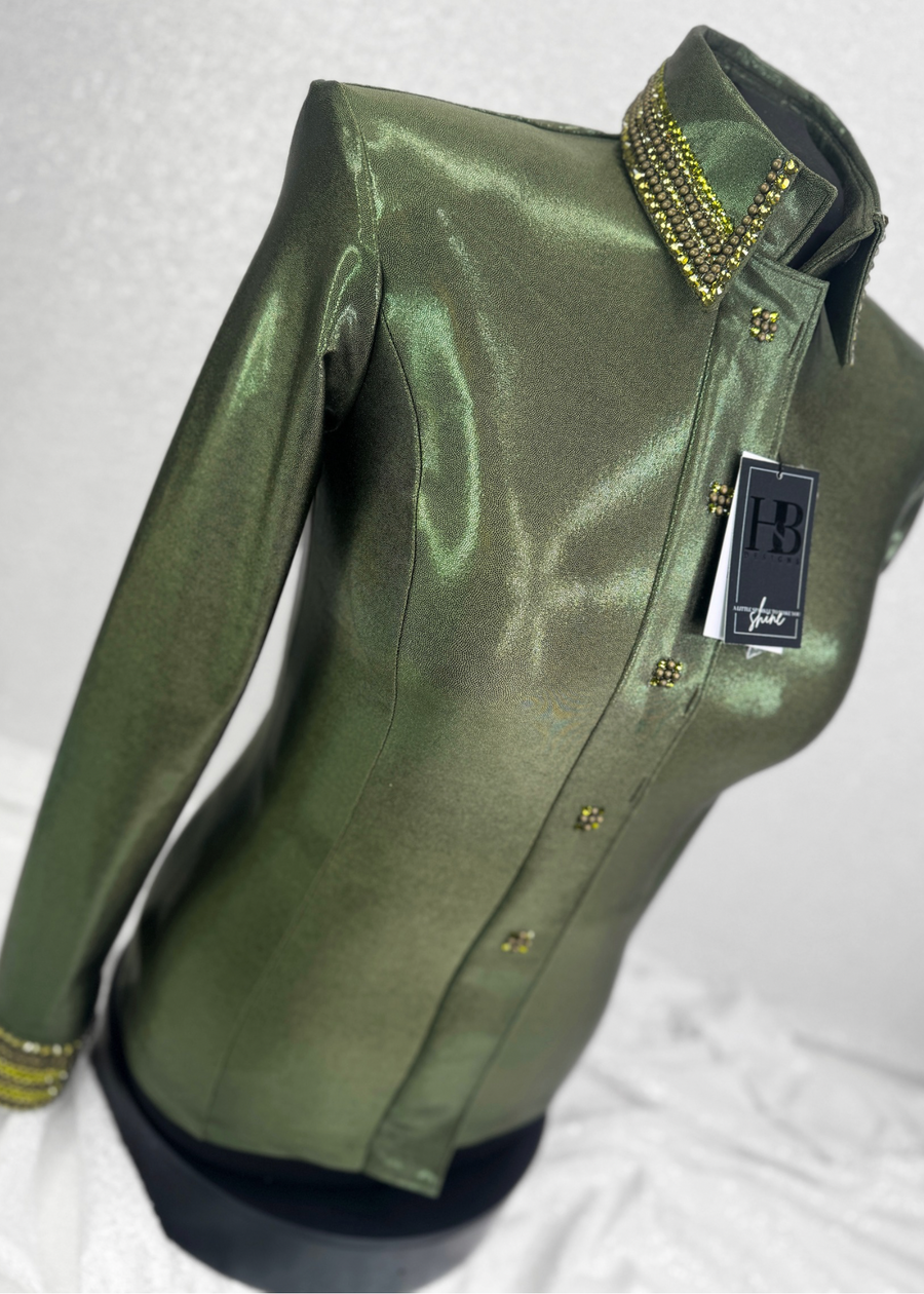 GLITZY Forest Green w/ Olive Melted Metals Stretch Day Shirt 1238