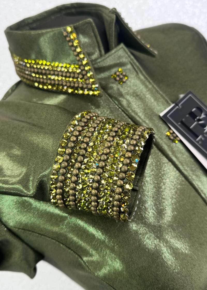 GLITZY Forest Green w/ Olive Melted Metals Stretch Day Shirt