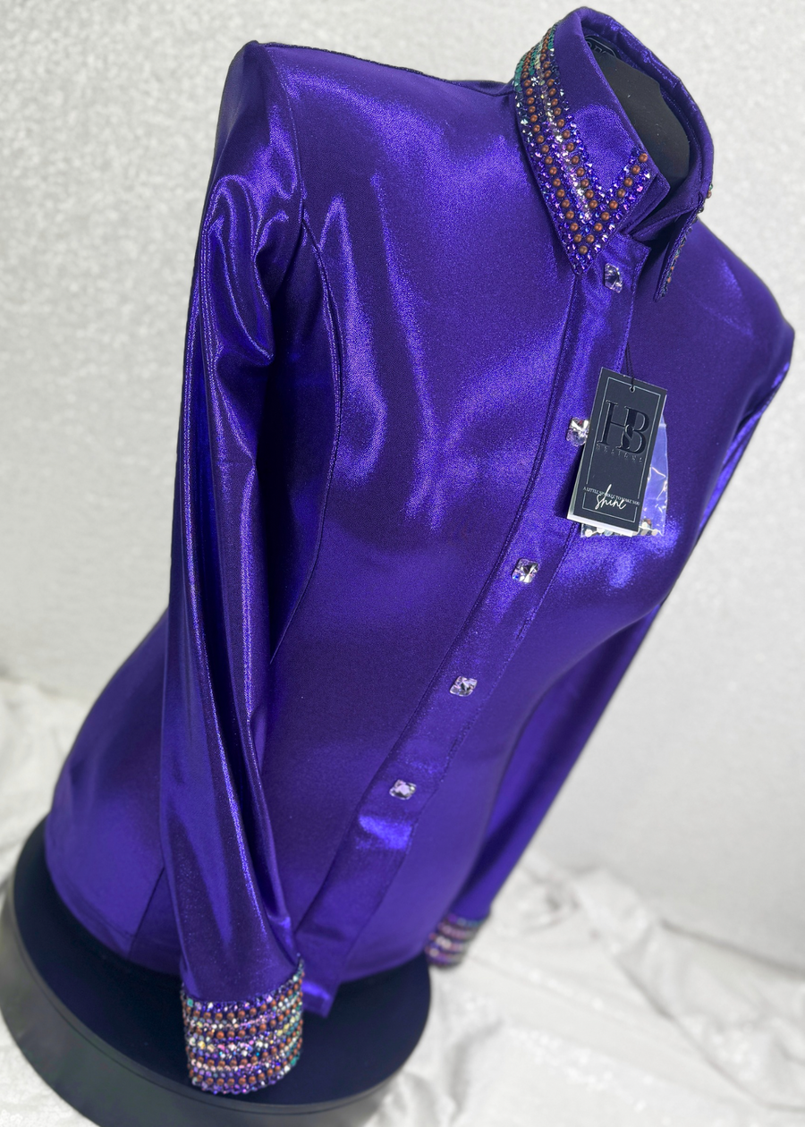 GLITZY Royal Purple Melted Metals Stretch Day Shirt 1213
