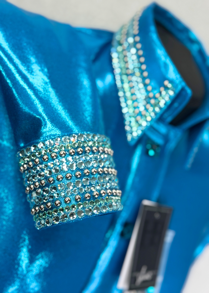 GLITZY Ocean Turquoise Melted Metals Stretch Day Shirt