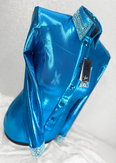 GLITZY Ocean Turquoise Melted Metals Stretch Day Shirt 1221