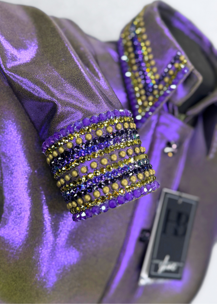 GLITZY Maleficent Purple and Olive Green Melted Metals Stretch Day Shirt