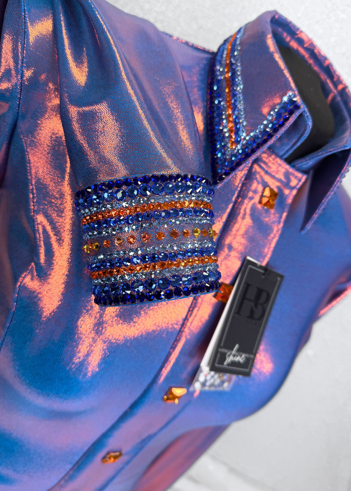 GLITZY Bluebird Blue and Orange Melted Metals Stretch Day Shirt