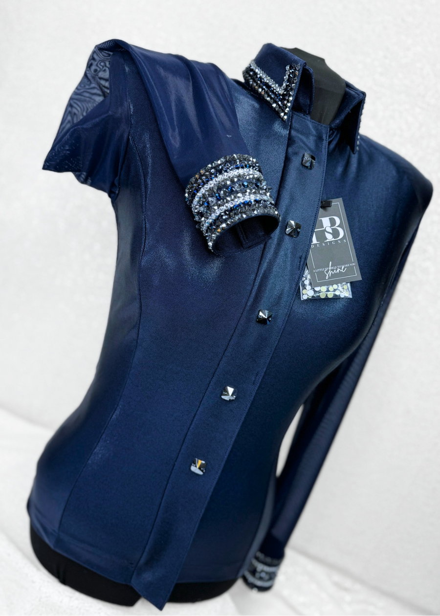 GLITZY BREEZY Navy Blue Melted Metals Stretch Day Shirt 1253