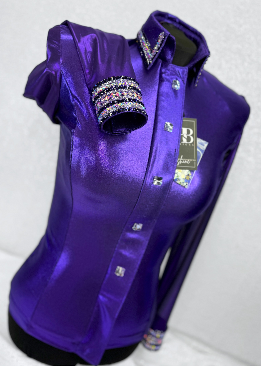 GLITZY BREEZY Royal Purple Melted Metals Stretch Day Shirt 1251