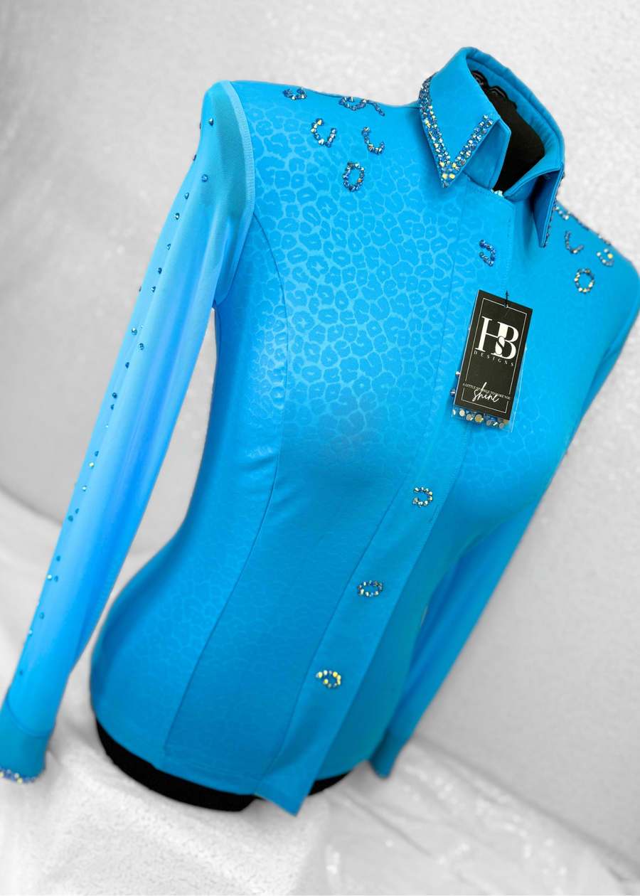 SIMPLY BREEZY Turquoise Leopard Stretch Spandex Day Shirt 1127