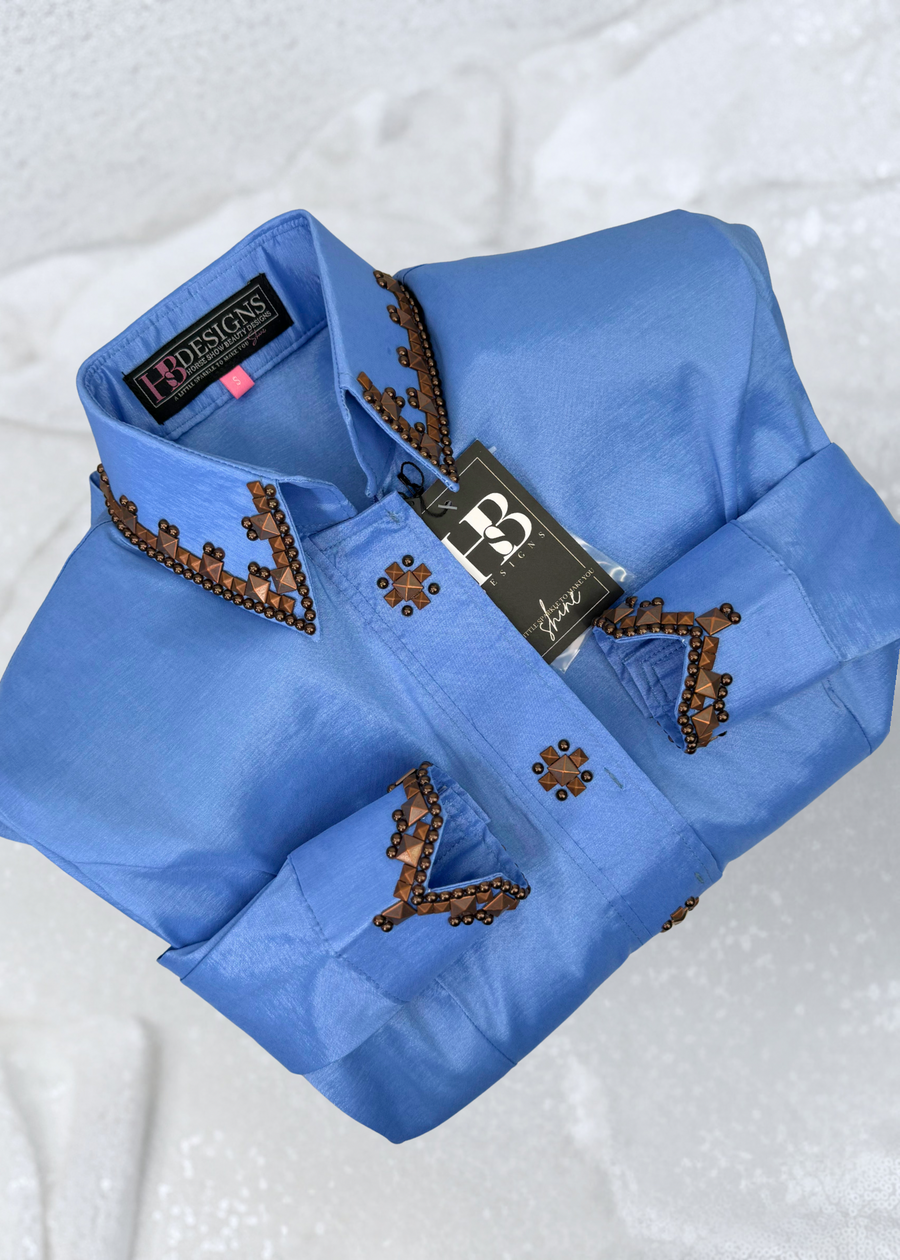 SIMPLY SOUTHWESTERN Periwinkle and Copper Stretch Taffeta Day Shirt 1035