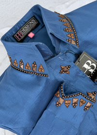 SIMPLY SOUTHWESTERN Denim and Copper Stretch Taffeta Day Shirt