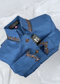 SIMPLY SOUTHWESTERN Denim and Copper Stretch Taffeta Day Shirt