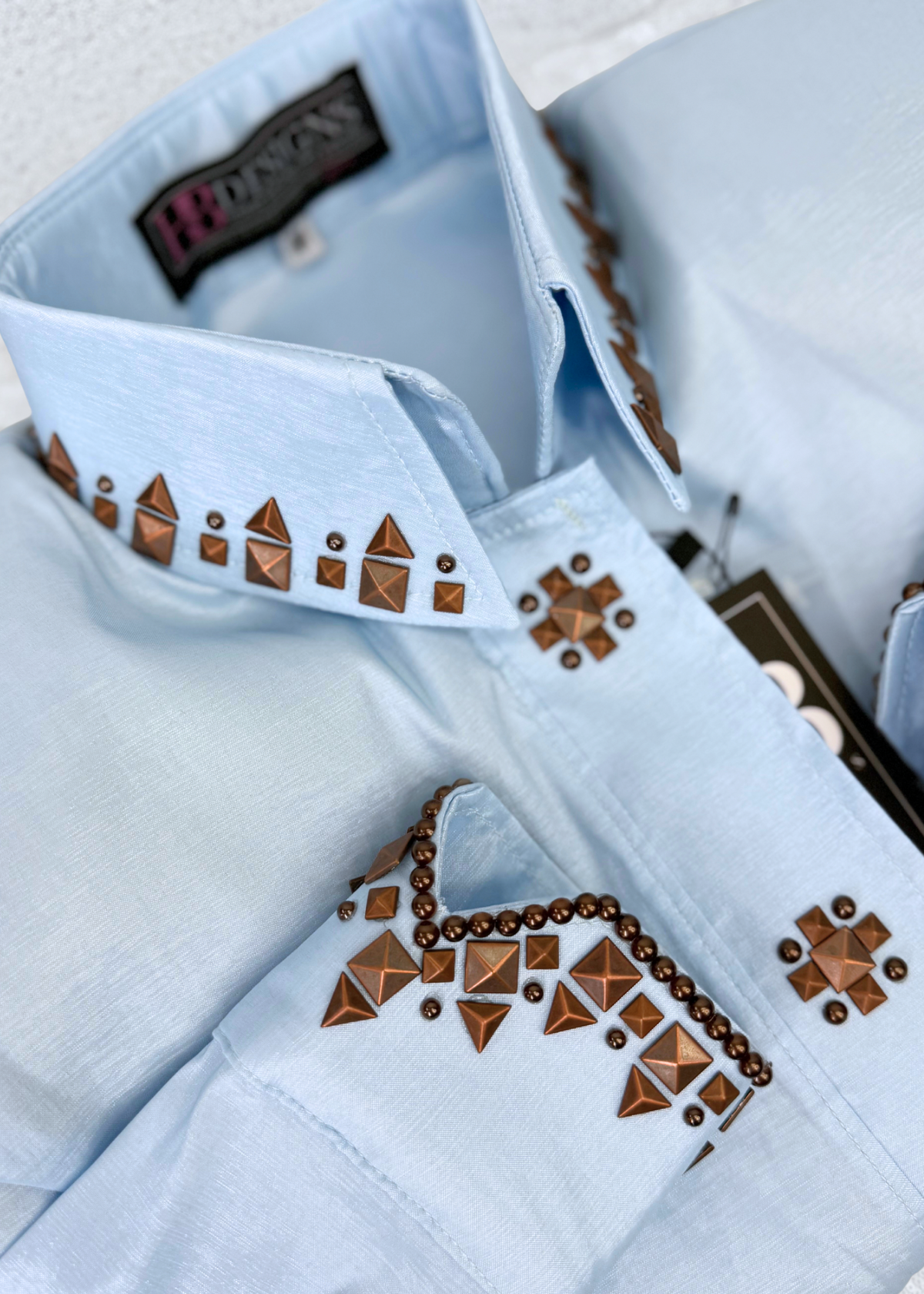 SIMPLY SOUTHWESTERN Icey Blue and Copper Accents Stretch Taffeta Day Shirt
