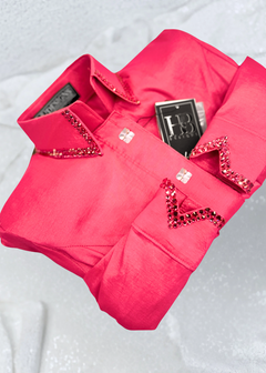 SIMPLY Hot Coral Stretch Taffeta Day Shirt