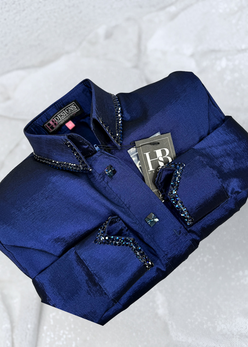SIMPLY Deep Navy Blue Stretch Taffeta Day Shirt